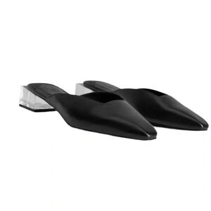 Mango Violeta black leather geometric  clear heels mules Sz 40